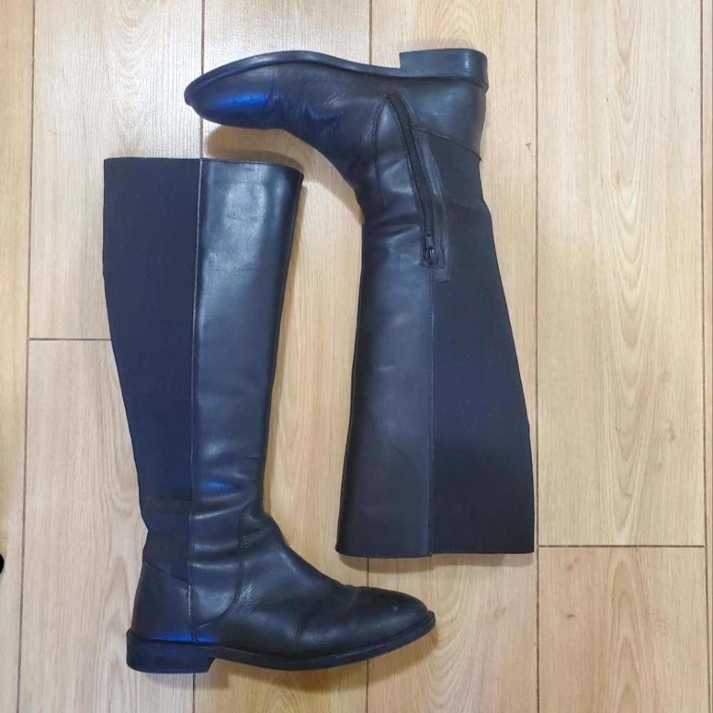 ASOS, Stretch Back Tall Riding Boots in Black Leather, Size 7